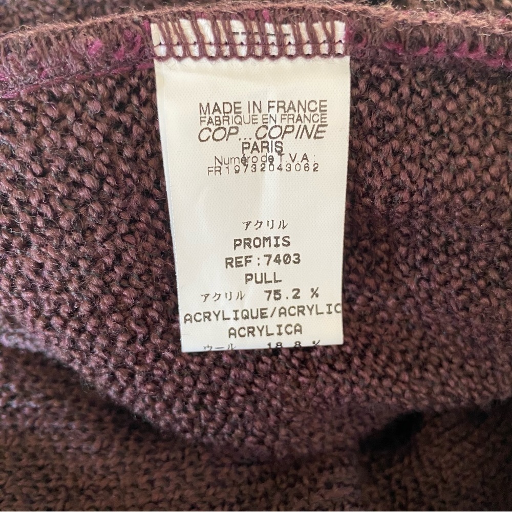 COP COPINE Paris Vintage Mock Turtleneck Knit Sweater Women's Deep Plum One-Size - Picture 15 of 16